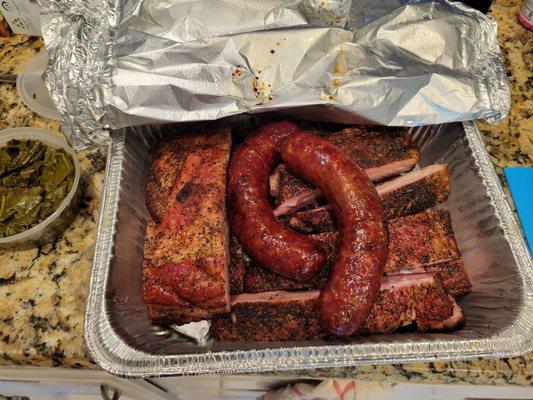 Pork ribs and hot sausage