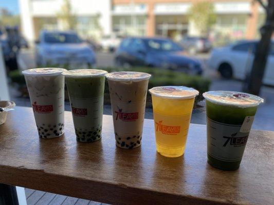 Jasmine Milk Tea, Japanese Matcha Tea, and Sunset Passion