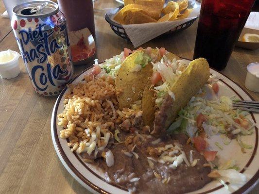 Taco dinner (minus one!) and Diet Shasta Cola