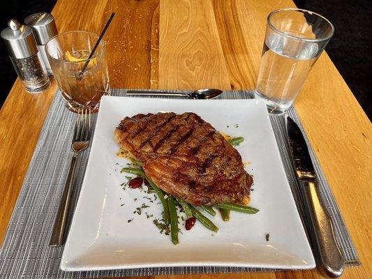 Special of the day, 14oz Wagyu  I got green beans and a salad in place of the smashed potato it comes with.