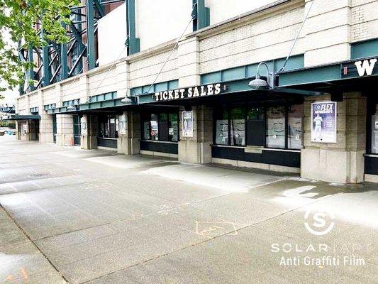 Solar Art installed anti-graffiti film to the Mariner's Stadium in Seattle, Washington to protect the glass from graffiti and vandalism.