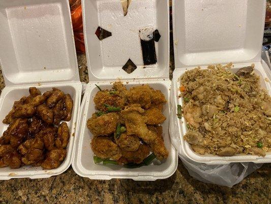 Orange chicken, salt & pepper wings and House special fried rice