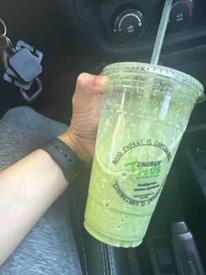 The Super Green Smoothie...perfect combination of fruit/spinach + protein, very tasty. I'd recommend ;)