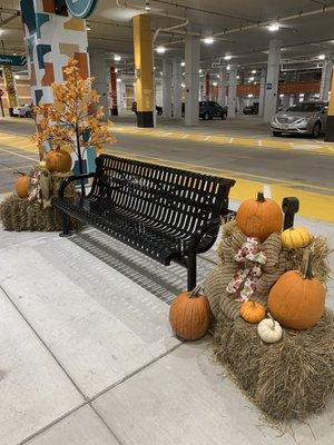 Seating in The Corners lower level parking structure--beautiful! So welcoming