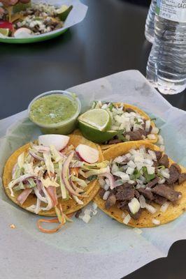 2 carne asada, 1 shrimp taco