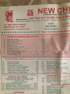 Menu, but prices are higher then in the list