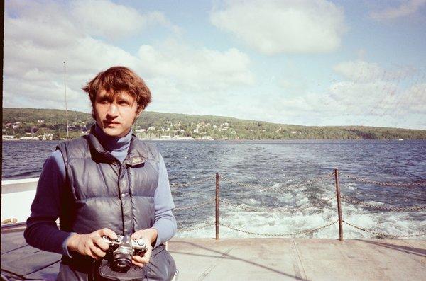 Me on ferry going to Madeline Island.  Bayfield is in distance.