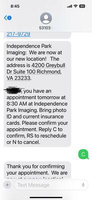 Appointment at 8:30 confirmed