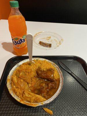 Catfish. Bbq ribs. Spanish rice. Orange Fanta.