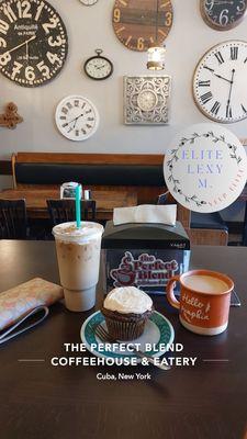 Pumpkin coffee, Hocus Pocus latte, and peanut butter chocolate muffin