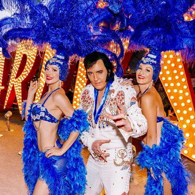 Elvis impersonator, Shane Paterson, working with my showgirls for Vintage Vegas Entertainment at the Neon Museum.