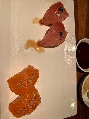 Albacore Sushi (2-Pc) and Salmon Sushi (2-Pc)