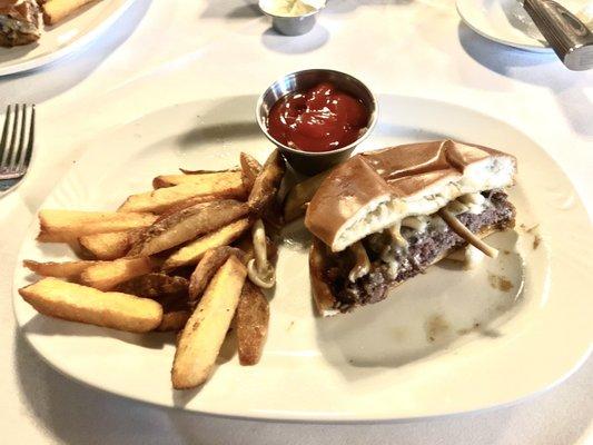 Half wagyu burger and fries...so good. I love mushrooms so that's always a treat to have them on a burger.