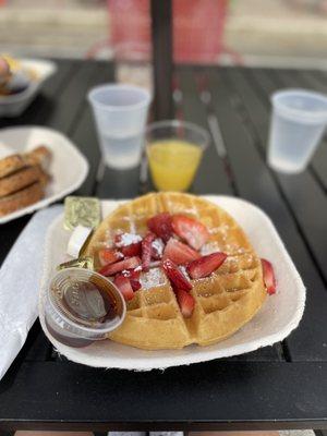 Waffles and yes that small cup is the $11 mimosa