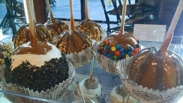 A wide variety of gourmet caramel apples made fresh in the store