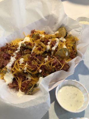 Loaded fried pickles with ranch