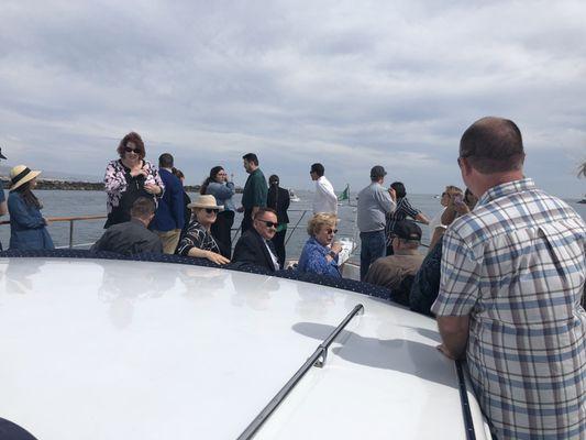 Meeting on the bow for the ceremony.