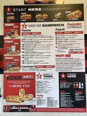 Current menu @ Jimmy John's.