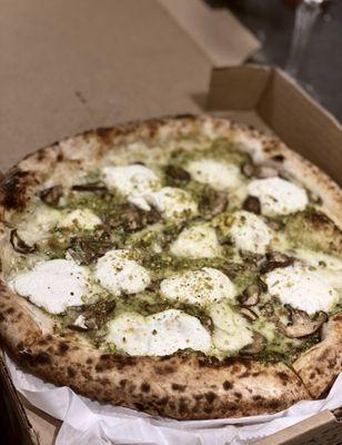 16'' Pistacchio Pizza - delicious - Rosemary, Sea Salt, Ricotta, Buffalo Mozzarella, Garlic, Pistachio Pesto Sauce, & Pistachios