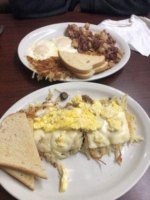 Corned beef hash & Stacy's special.