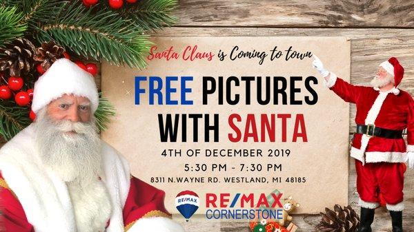 Free Pictures with Santa December 4,2019 from 5:30-7:30 PM