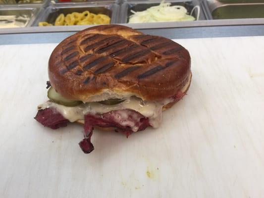 Pastrami Swiss on a Pretzel Bread Panini style!!!