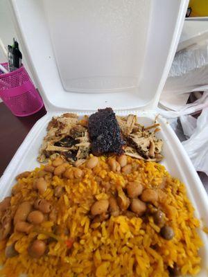 Yellow rice and beans with pork