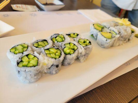 Cucumber roll and avocado roll.