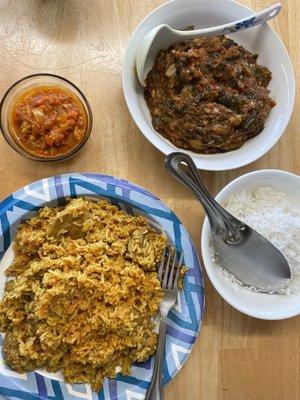 Chicken Pulao and Vegan Saag