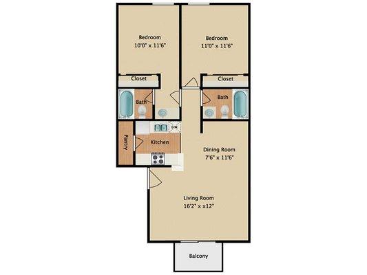 C2
2 Bedroom 2Bathroom
818 square feet
Stackable Washer and Dryer