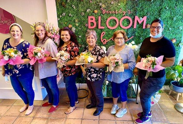 Weezie's offers Flower Nights where you learn how to create a hand wrapped bouquet