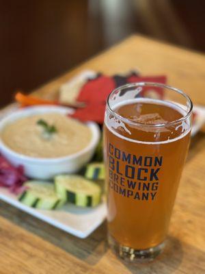 Hummus & Veggies with Never Tarty To The Party Sour Beer