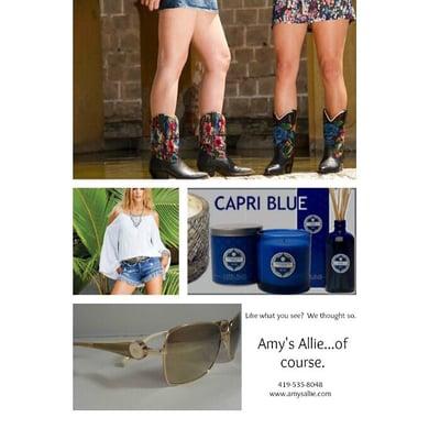 Capri Blue candles, Ana Hickmann sunglasses, handmade boots and more.