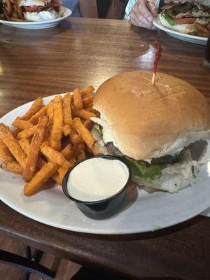 Hamburger and sweet potato fries!