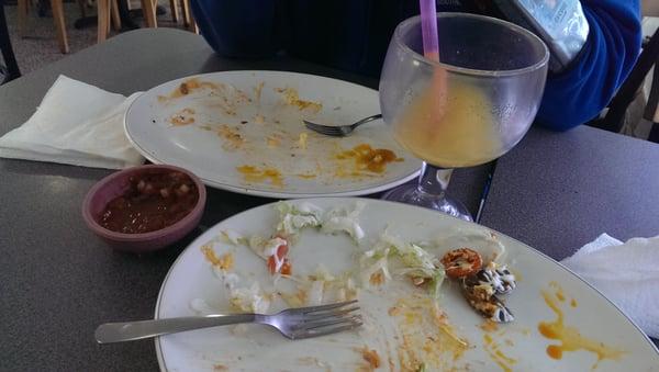 Sorry, we ate it before the flash went off. But it was chicken flautas Tamales, barbacoa tacos and al pastor mulitos.