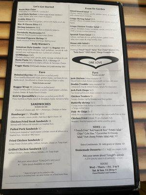 Food Menu as of March 2023