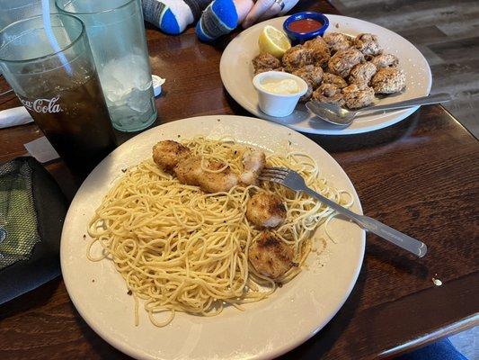 Portobello Fritto, Scampi alla Griglia Pasta.