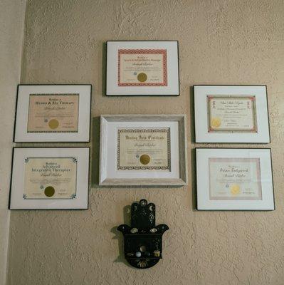 A showcase of certifications that highlight our commitment to wellness and professional growth. LMT & Reiki Master