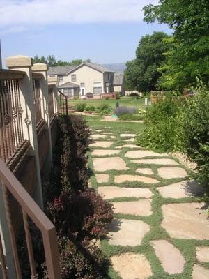 Buff flagstone path.