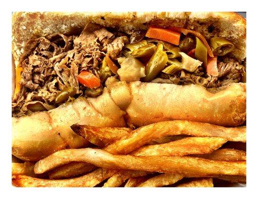 ItalianBeef! W/ HotGiardiniera Cheese! w/fries! O Fresh Tender Juicy!Perfection! One of The Best in Chicago!Always Great Fast Service!Cool!