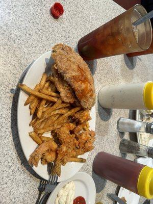 Fried red snapper, Catfish, shrimp and fries