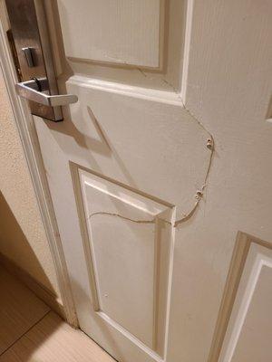 Kicked in door.