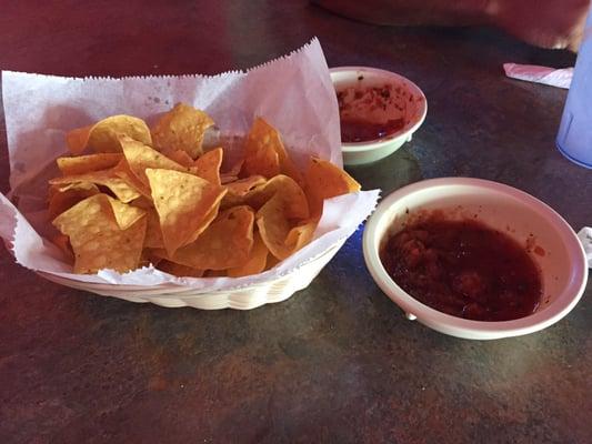 Warm chips with salsa