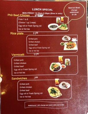 Lunch Special Menu