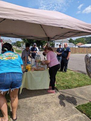 Thank you to the Fire Department who came out to support our lemonade and bake sale. All proceeds go to the Humane Society