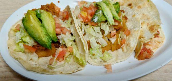 Shrimp, fish and marinated fish taco. Highly recommend.