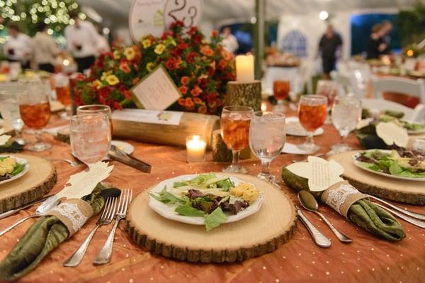 Mixed green salad with pears, gorgonzola cheese and maple balsamic vinaigrette served with maple leaf crostini.