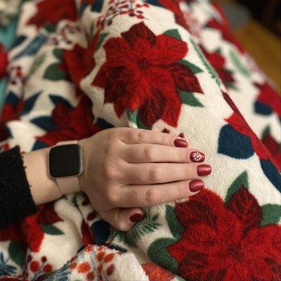 My holiday themed nails with the cutest little snowflake & accent gemstone