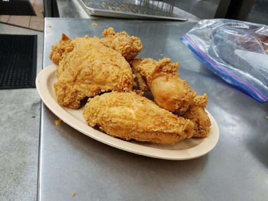 Pressured fried chicken crispy and juicy inside