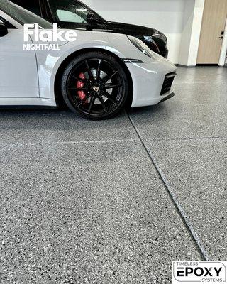 Flake epoxy floor system on a 2,000sf residential garage.